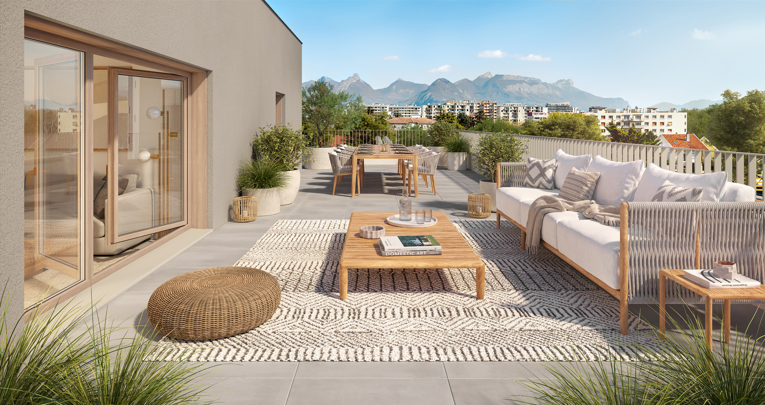Présentation 3D d'une terrasse contemporaine sur le projet immobilier 17